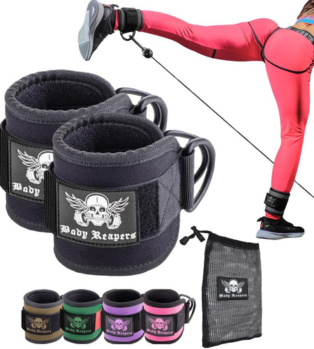 Gym Ankle Cuff Cable Attachment with Adjustable Velcro, Durable Double D-Rings & Cushioned Design for Glute, Leg & Lower Body Exercises, Comfortable Workout Straps & Ankle Cuff