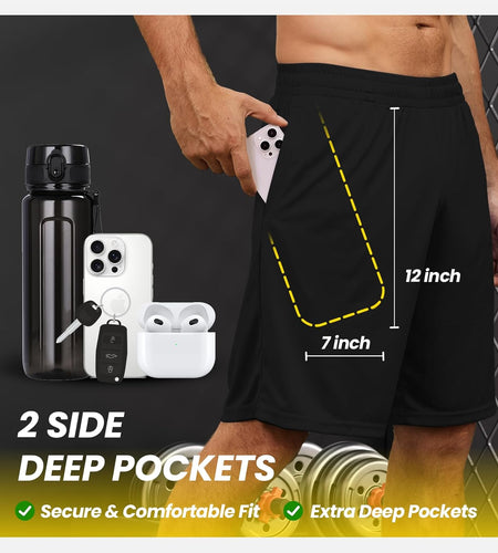 Athletic Shorts for Men with Pockets and Elastic Waistband Quick Dry Activewear